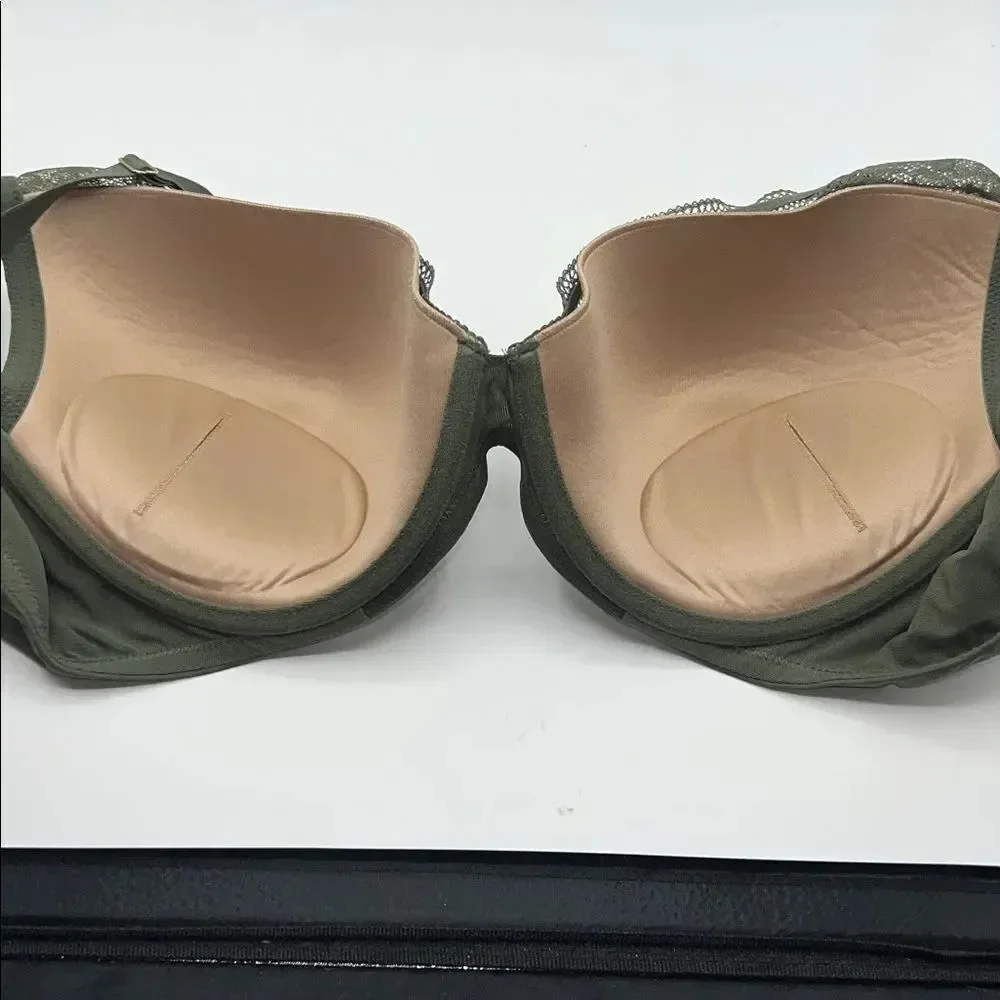 THIRDLOVE Olive Green Graphic Lace Plunge Bra-40D